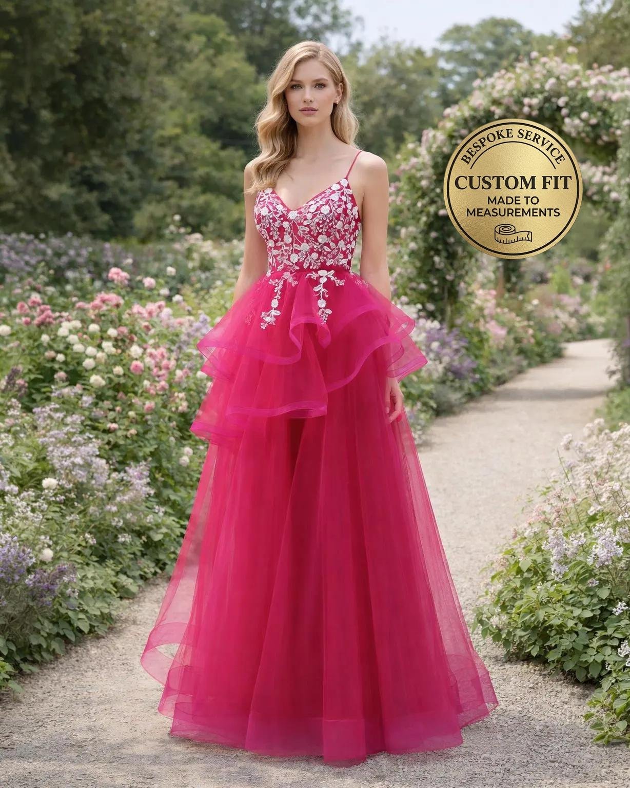 Red Prom Dress 3D Floral Applique