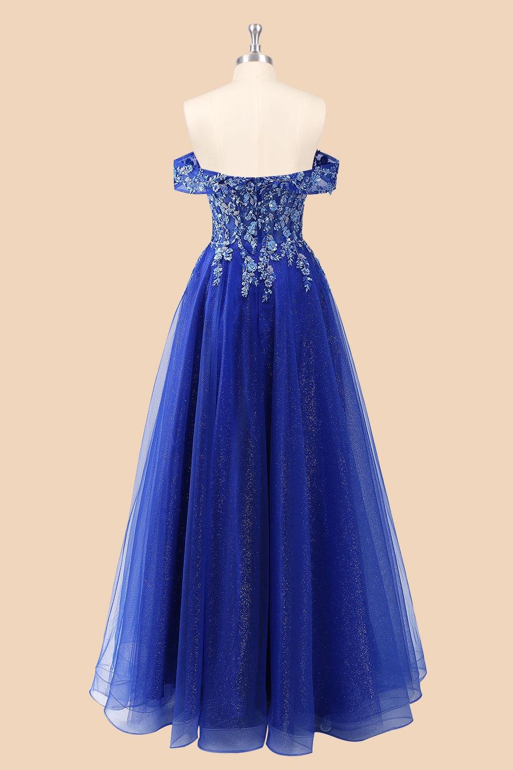 Royal blue Prom Dress 3D Floral App, Custom Embroidery Evening Gown, Formal Gala Wear - Image 4