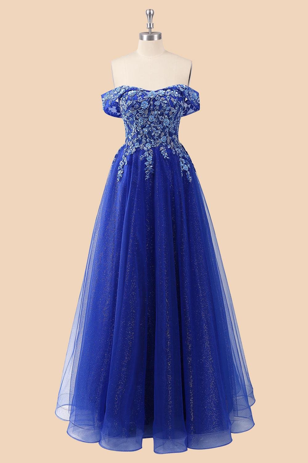 Royal blue Prom Dress 3D Floral App, Custom Embroidery Evening Gown, Formal Gala Wear - Image 5