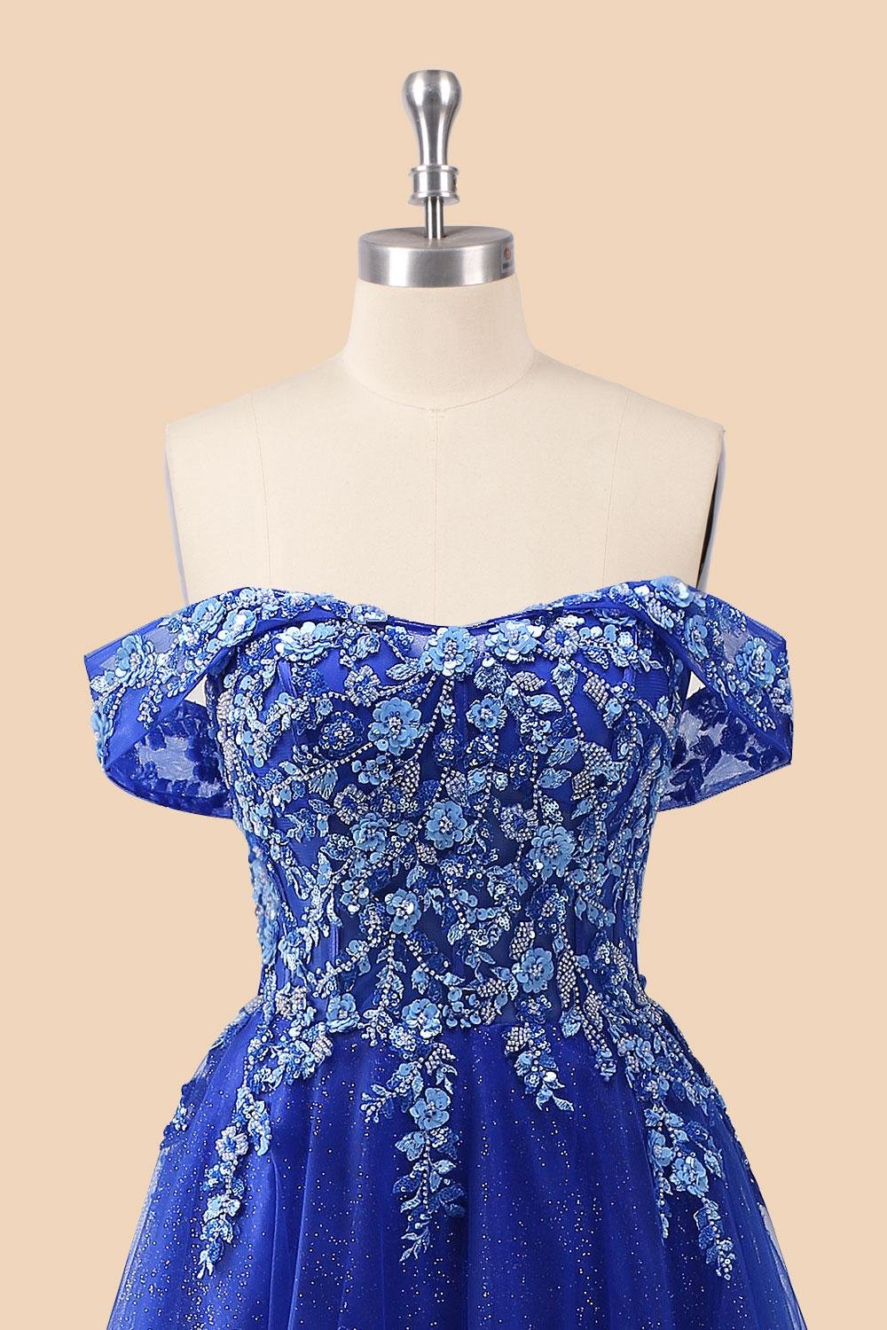 Royal blue Prom Dress 3D Floral App, Custom Embroidery Evening Gown, Formal Gala Wear - Image 6