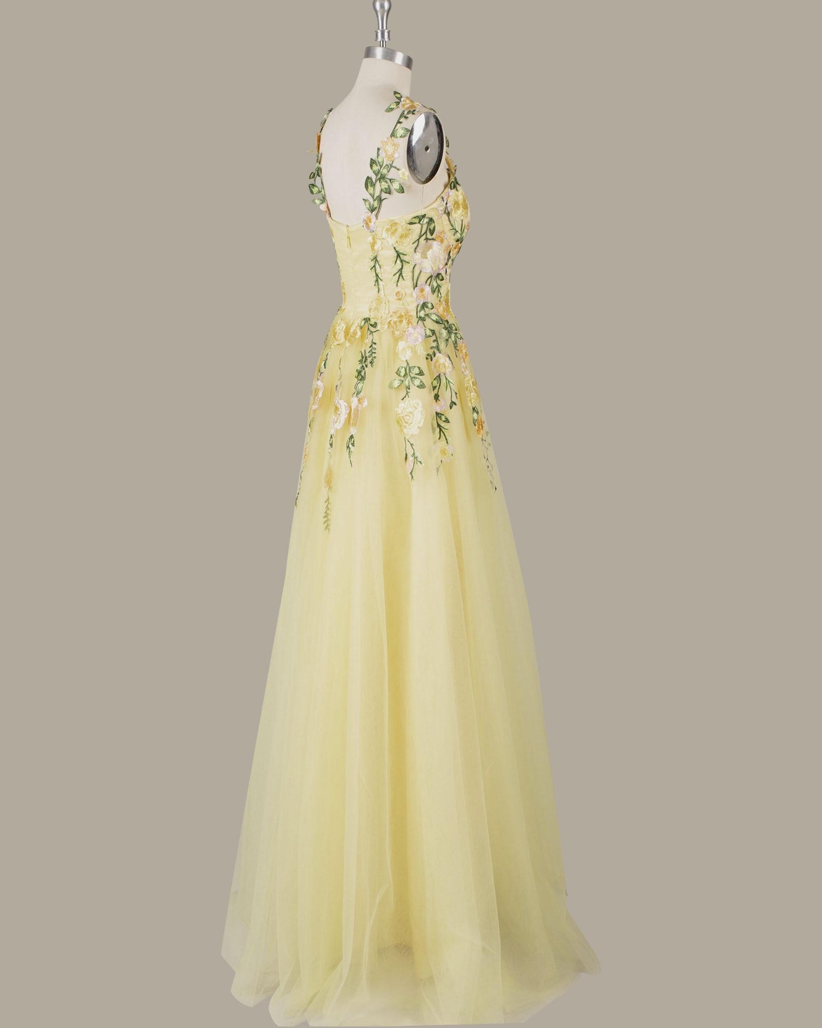 Wedding Dress 3D Floral Applique, Custom Made Satin Bridal Gown, Outdoor Wedding Wear - Image 7