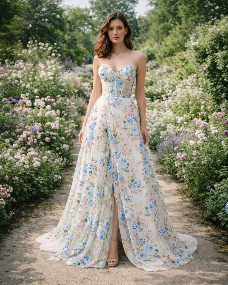 White Prom Dress 3D Floral Applique