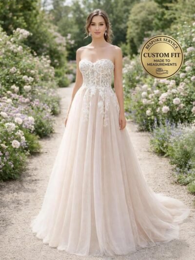 White Wedding Dress 3D Floral Applique