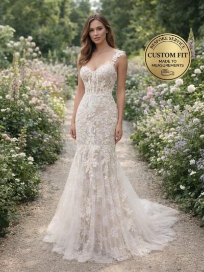 White Wedding Dress 3D Floral Applique