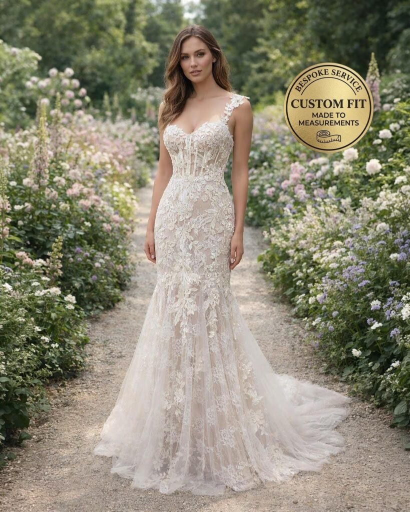 White Wedding Dress 3D Floral Applique