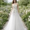 White Wedding Dress 3D Floral Applique
