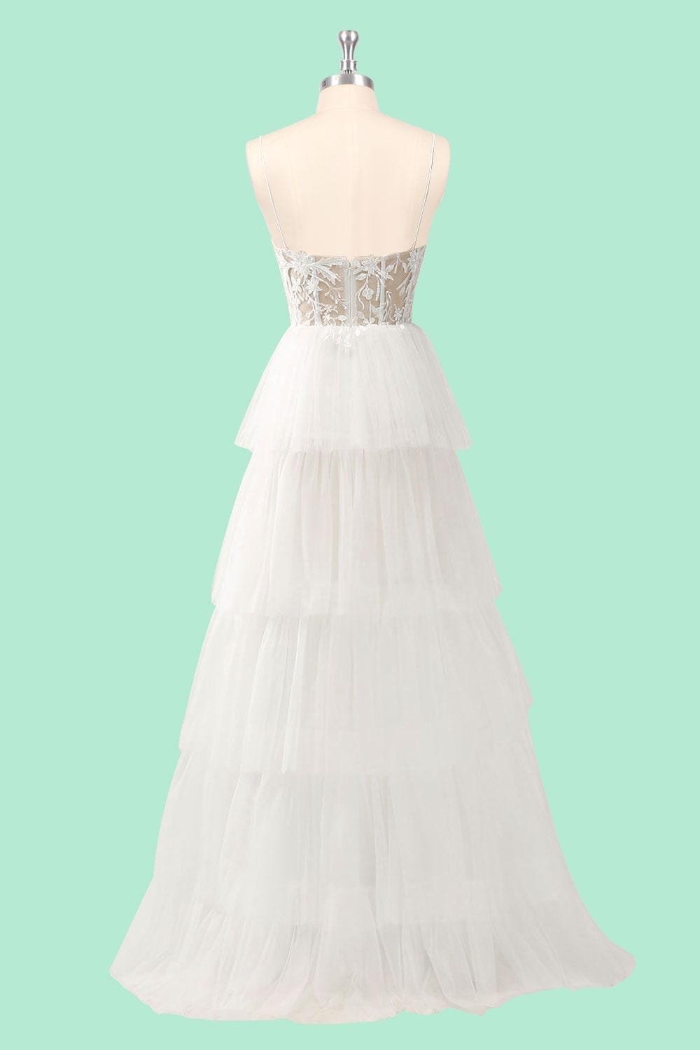 White Wedding Dress 3D Floral Applique, Custom Made Embroidery Bridal Gown, Outdoor Wedding Wear - Image 4