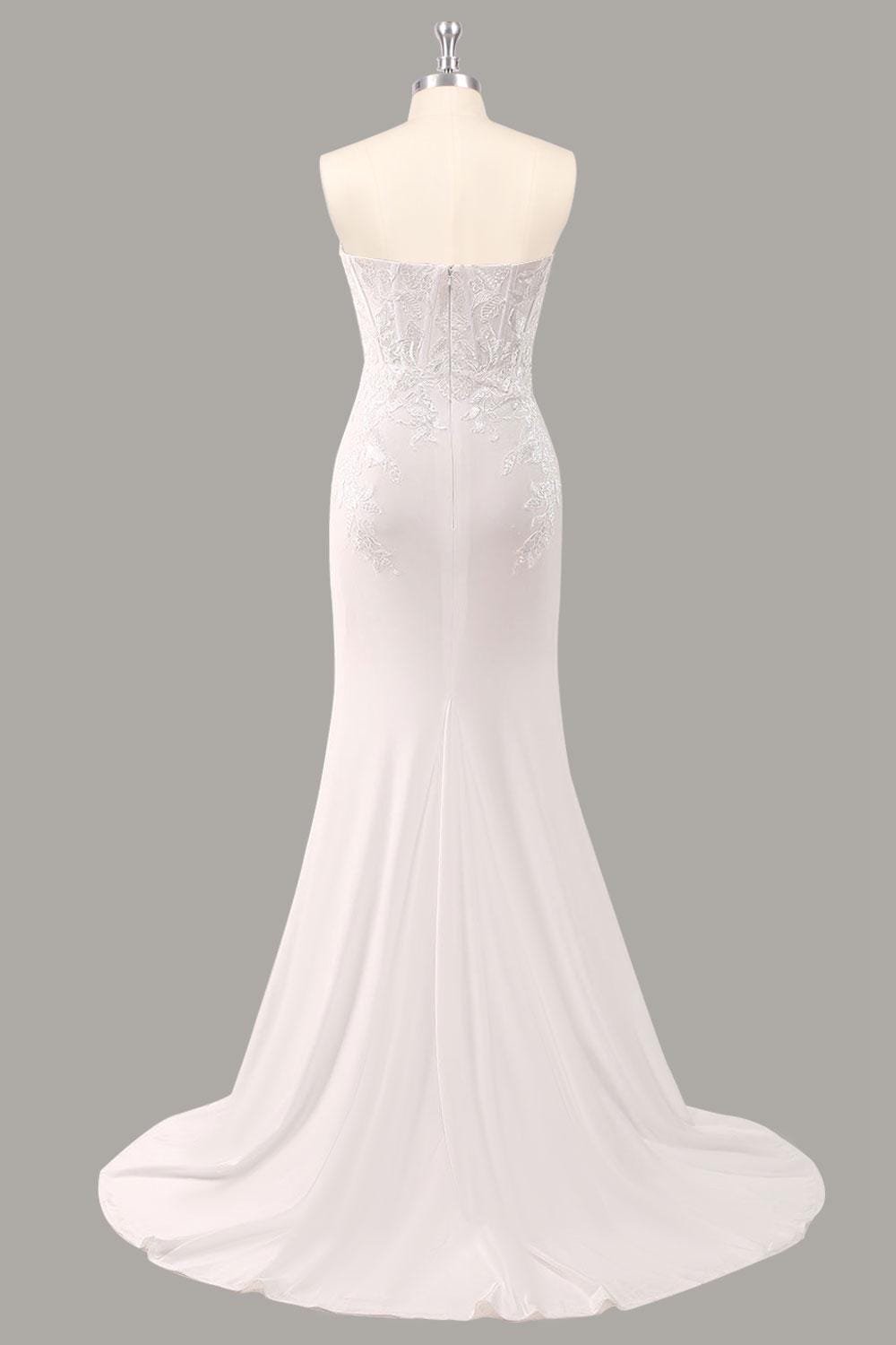 White Wedding Dress 3D Floral Applique, Custom Made Embroidery Bridal Gown, Outdoor Wedding Wear - Image 4