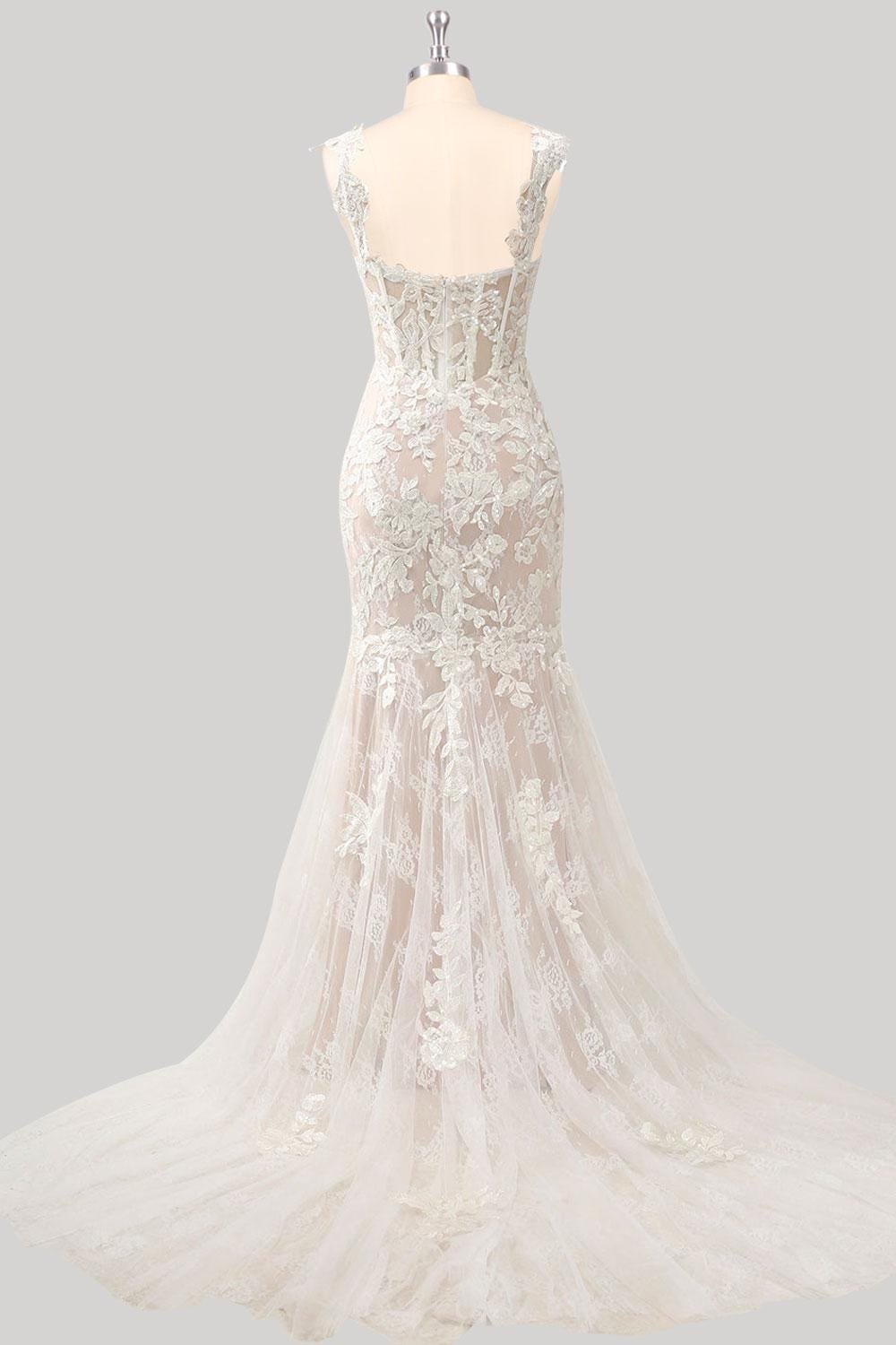 White Wedding Dress 3D Floral Applique, Custom Made Embroidery Bridal Gown, Outdoor Wedding Wear - Image 4