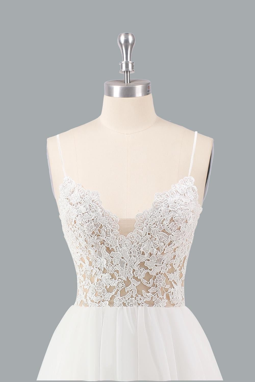 White Wedding Dress 3D Floral Applique, Custom Made Embroidery Bridal Gown, Outdoor Wedding Wear - Image 4