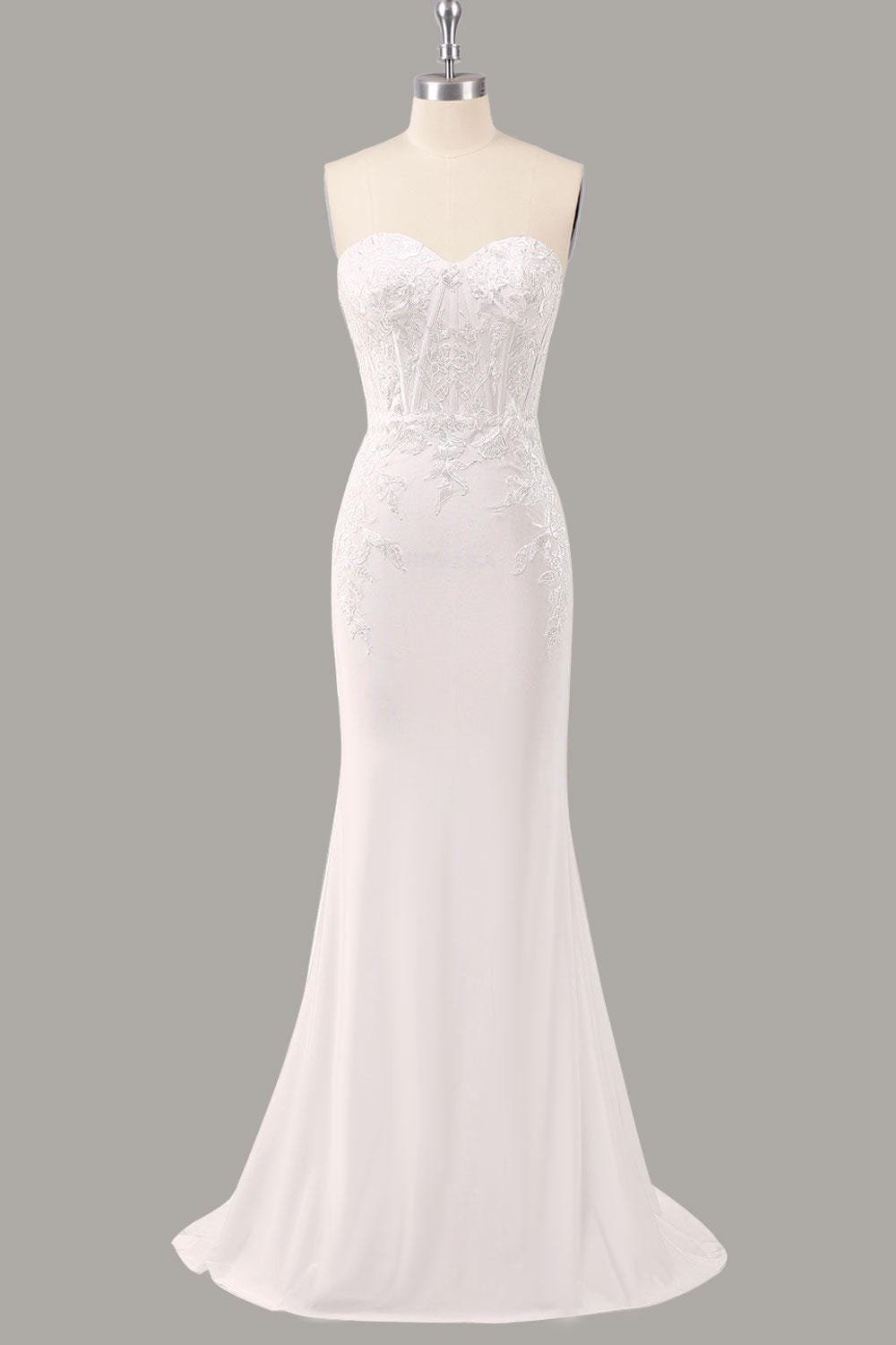 White Wedding Dress 3D Floral Applique, Custom Made Embroidery Bridal Gown, Outdoor Wedding Wear - Image 5