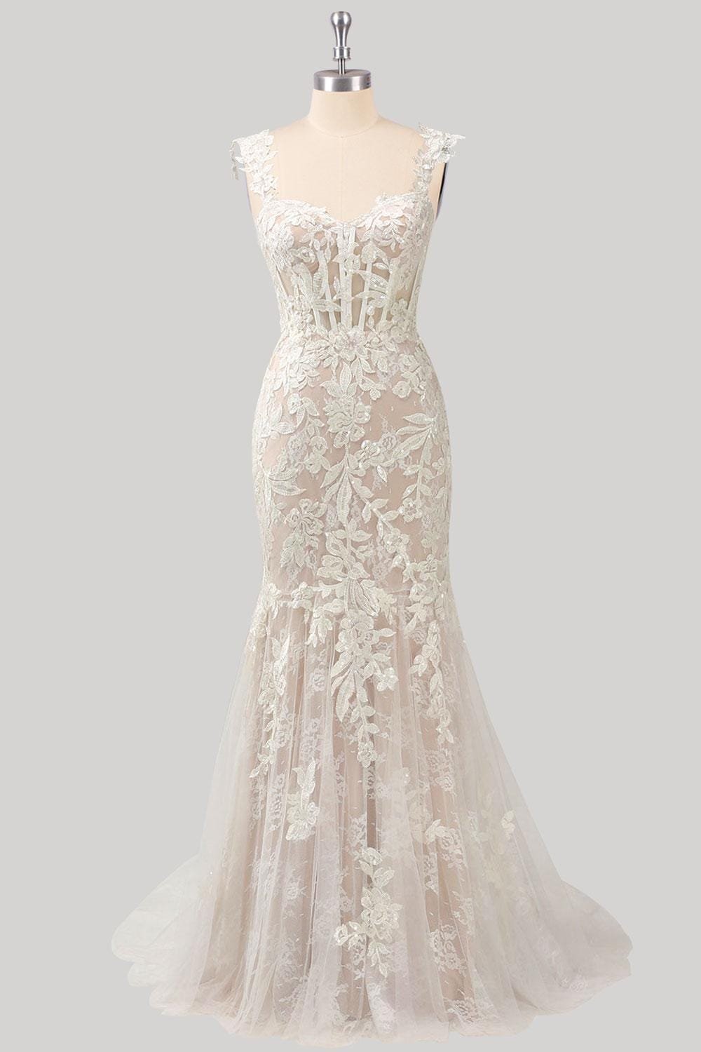 White Wedding Dress 3D Floral Applique, Custom Made Embroidery Bridal Gown, Outdoor Wedding Wear - Image 5