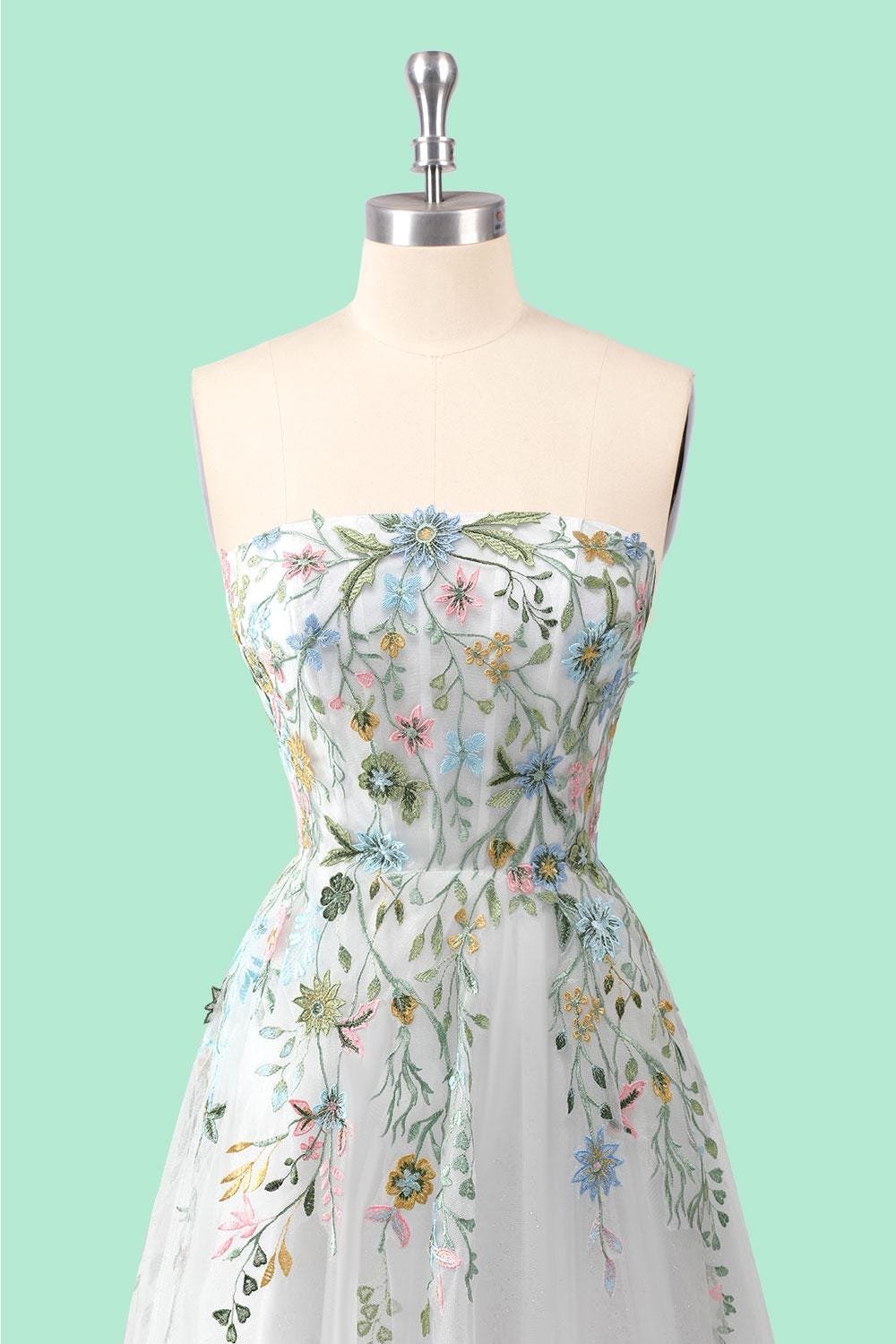 White Wedding Dress 3D Floral Applique, Custom Made Embroidery Bridal Gown, Outdoor Wedding Wear - Image 5