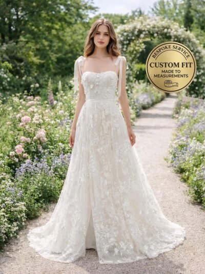 White Wedding Dress 3D Floral Applique