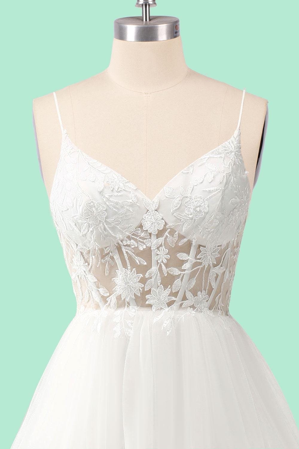 White Wedding Dress 3D Floral Applique, Custom Made Embroidery Bridal Gown, Outdoor Wedding Wear - Image 6