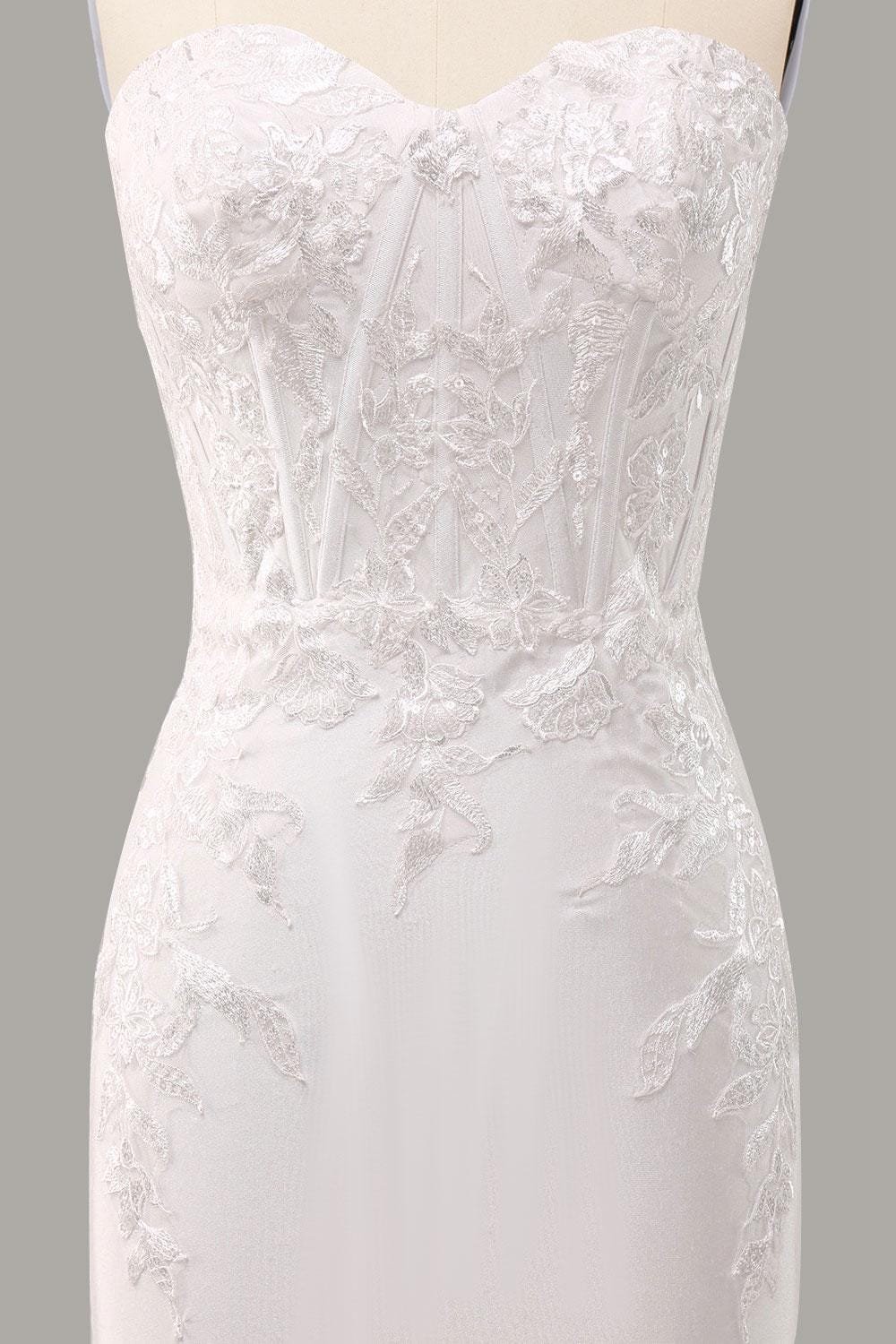 White Wedding Dress 3D Floral Applique, Custom Made Embroidery Bridal Gown, Outdoor Wedding Wear - Image 6