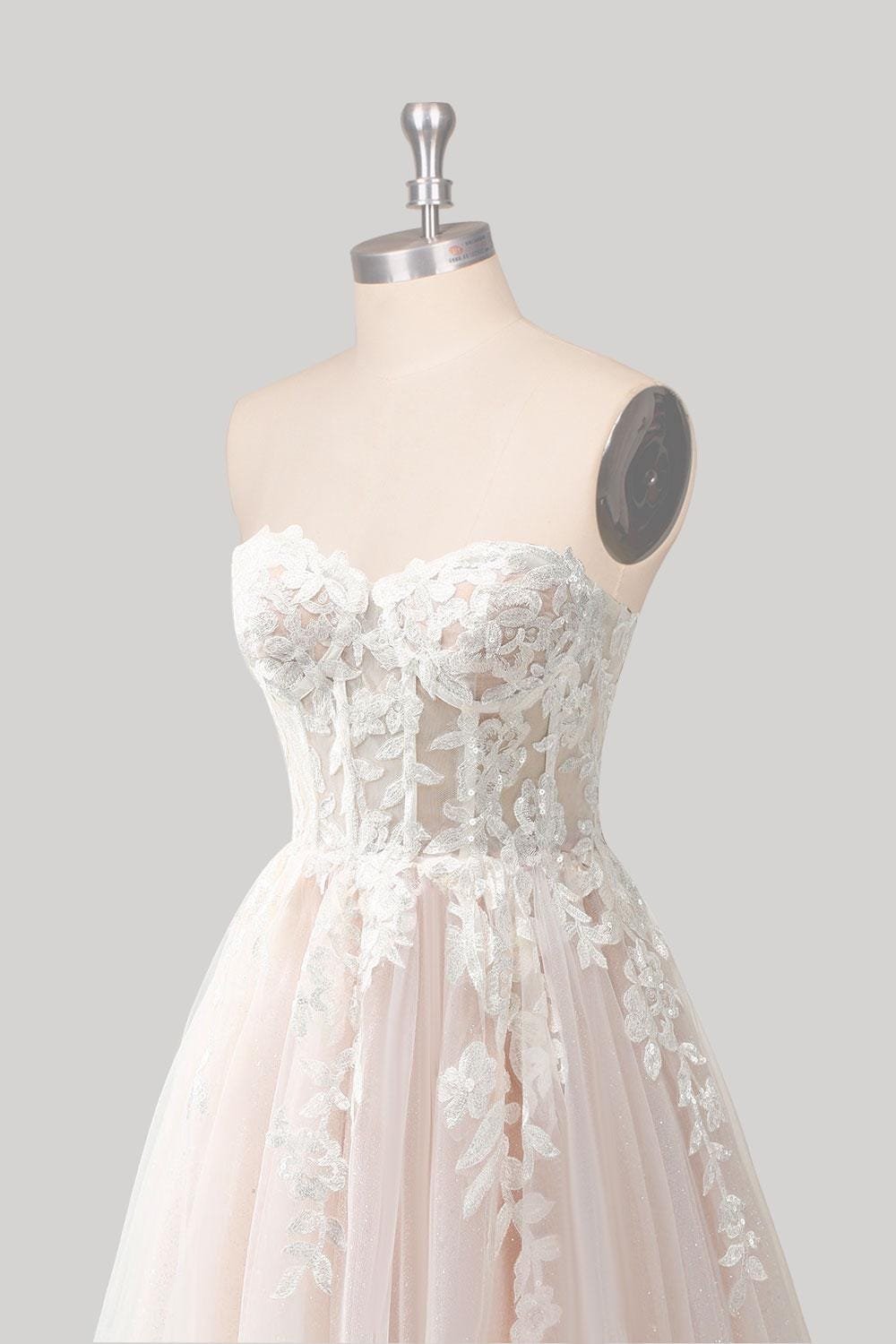 White Wedding Dress 3D Floral Applique, Custom Made Embroidery Bridal Gown, Outdoor Wedding Wear - Image 6