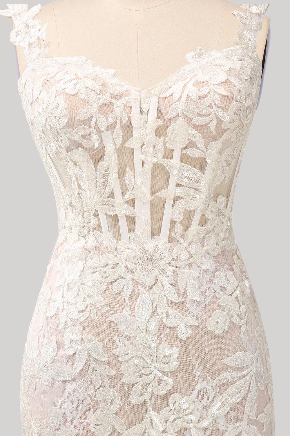 White Wedding Dress 3D Floral Applique, Custom Made Embroidery Bridal Gown, Outdoor Wedding Wear - Image 6