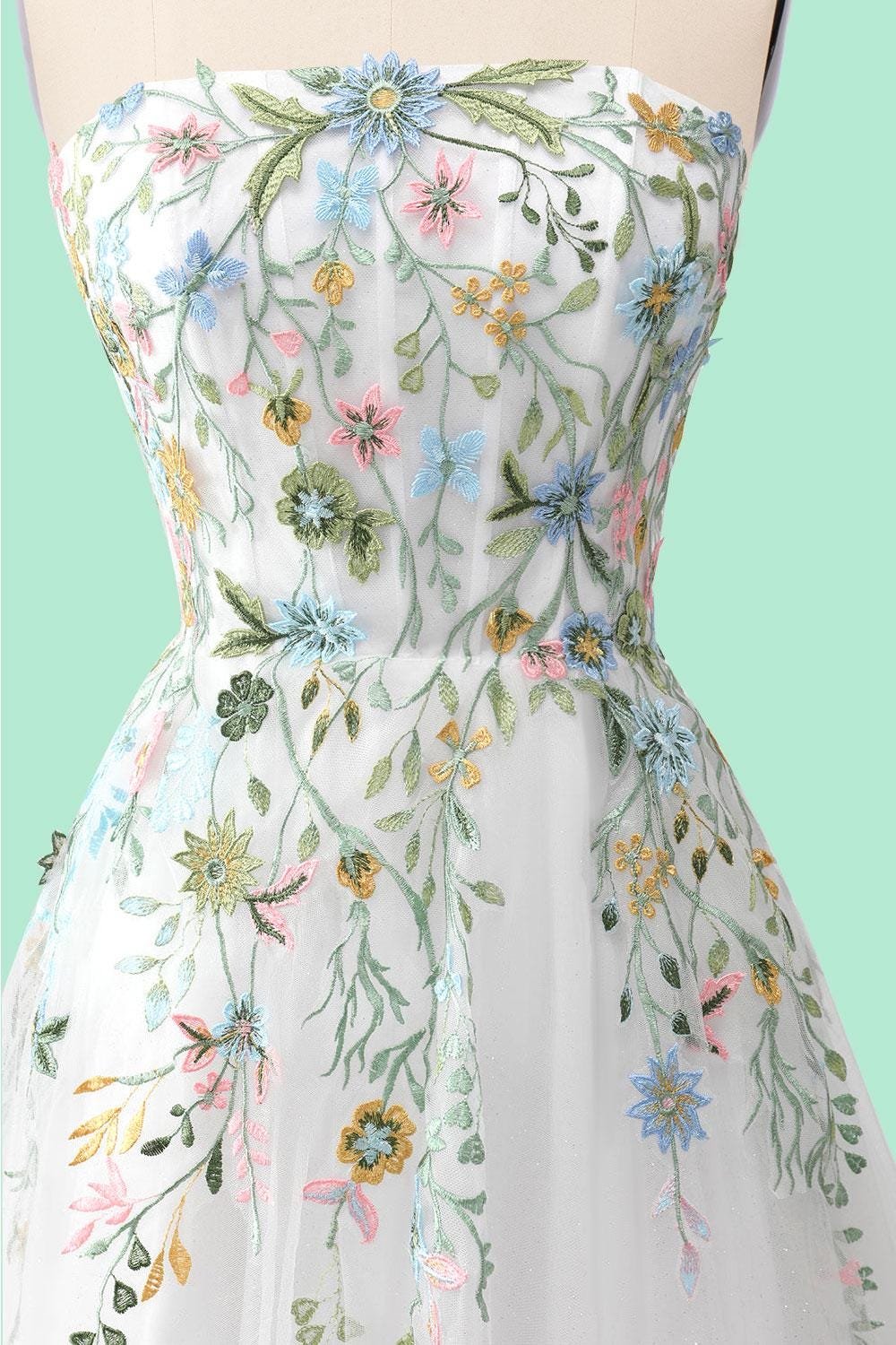 White Wedding Dress 3D Floral Applique, Custom Made Embroidery Bridal Gown, Outdoor Wedding Wear - Image 6