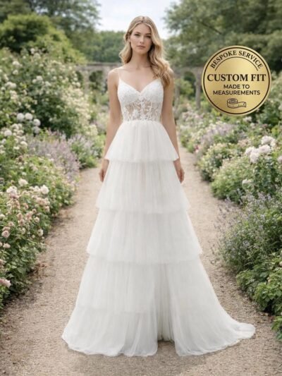 White Wedding Dress 3D Floral Applique