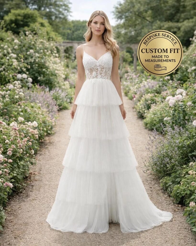 White Wedding Dress 3D Floral Applique