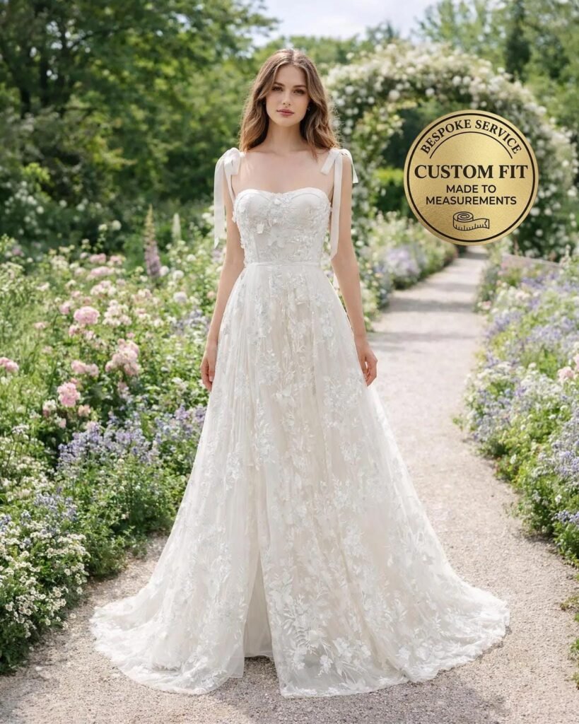 White Wedding Dress 3D Floral Applique