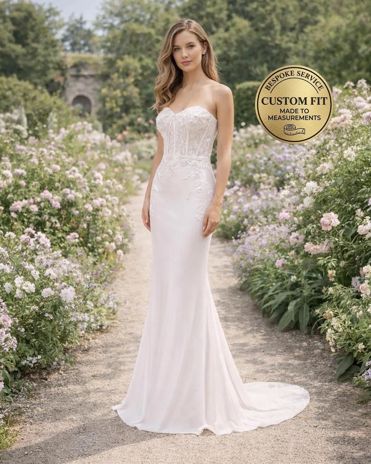 White Wedding Dress 3D Floral Applique