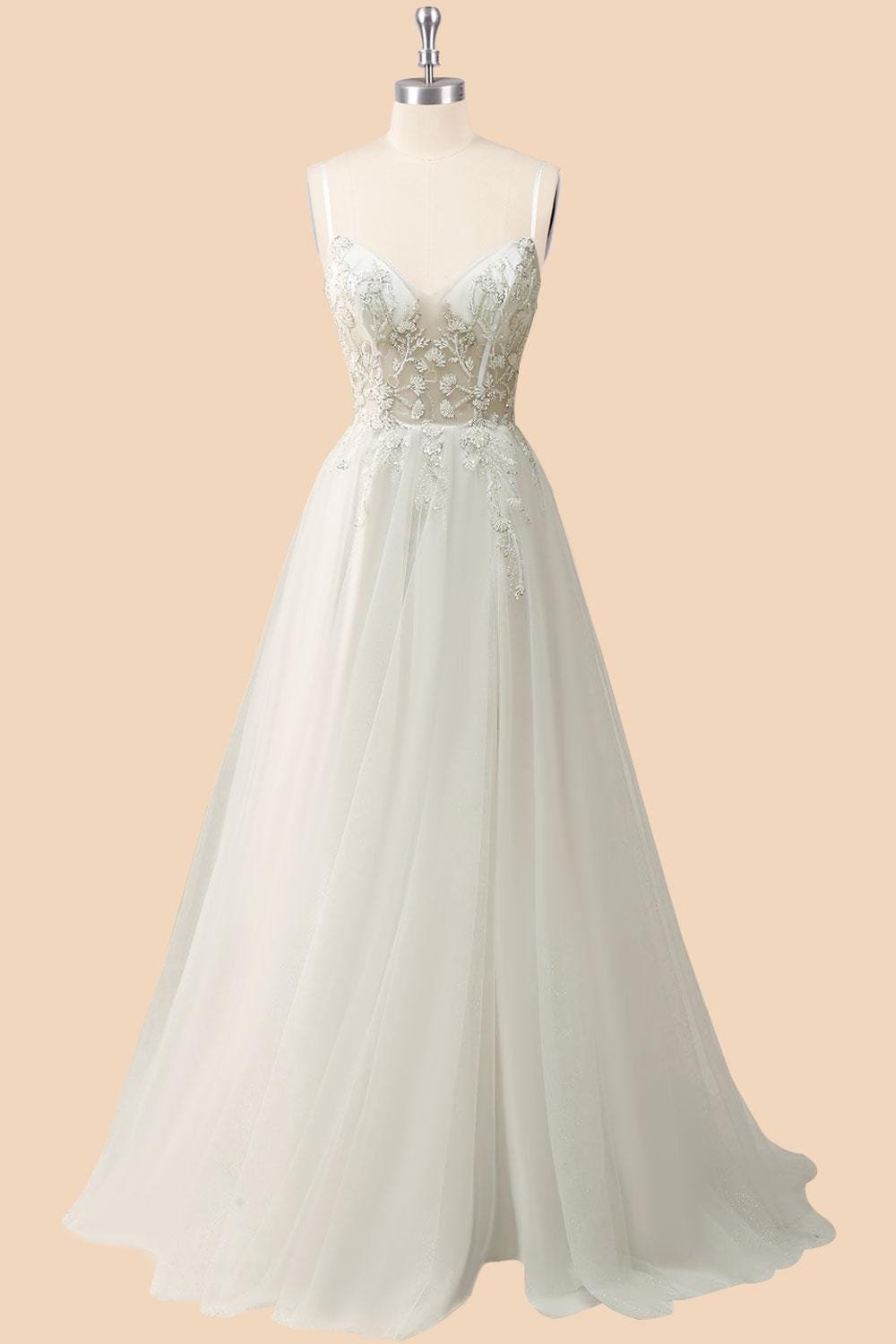 White Wedding Dress 3D Floral Applique, Custom Made Lace Bridal Gown, Outdoor Wedding Wear - Image 4