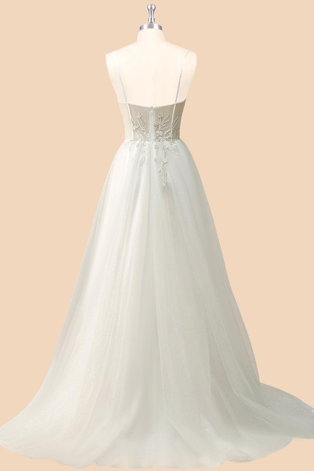 White Wedding Dress 3D Floral Applique, Custom Made Lace Bridal Gown, Outdoor Wedding Wear - Image 5