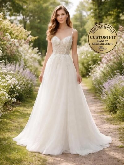 White Wedding Dress 3D Floral Applique