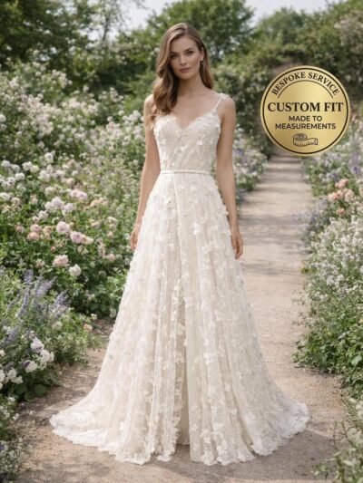 White Wedding Dress 3D Floral Applique