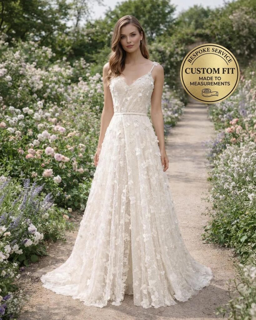 White Wedding Dress 3D Floral Applique