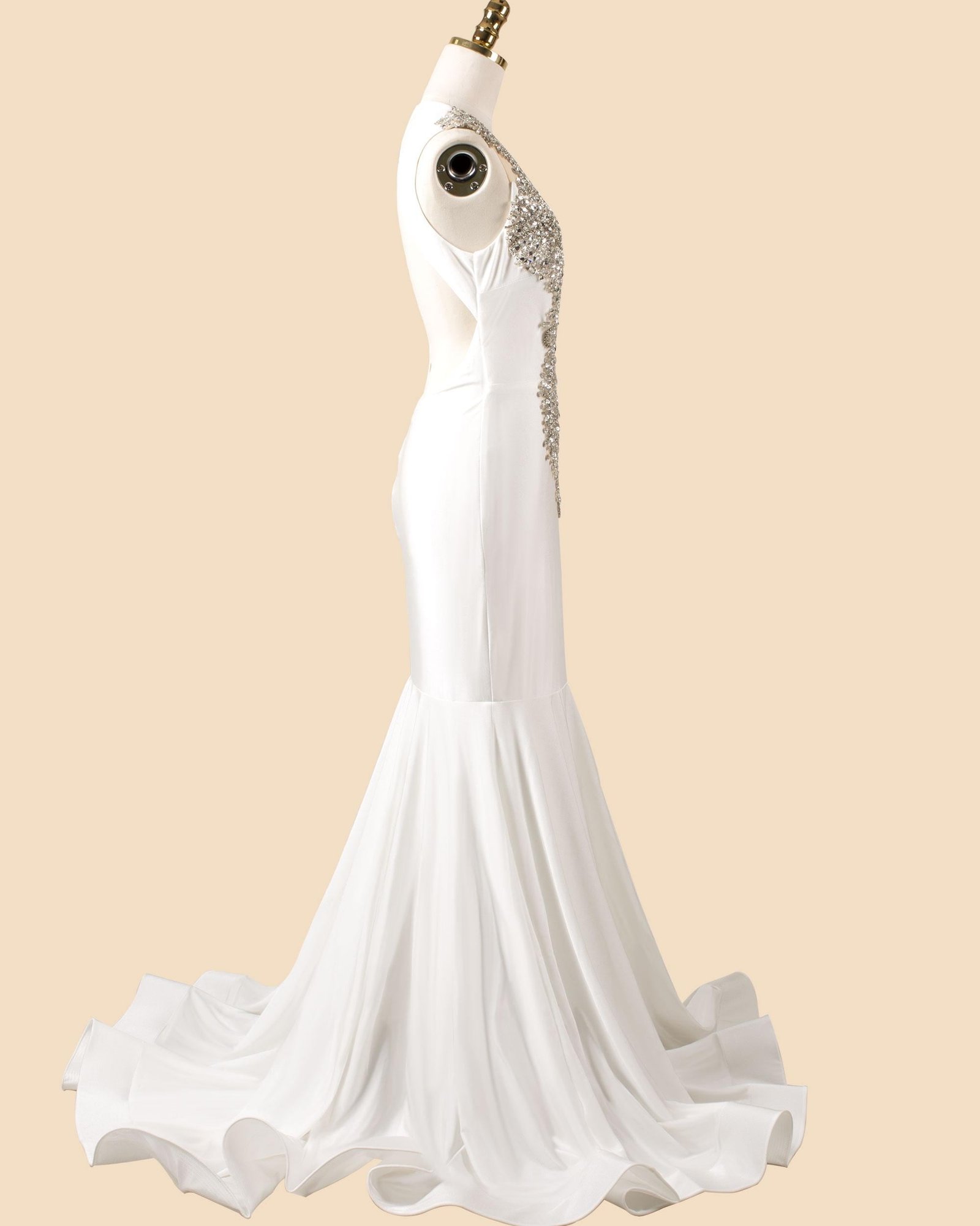 White Wedding Dress Regencycore Lace, Custom Made Crystal Bridal Gown, Outdoor Wedding Wear - Image 4