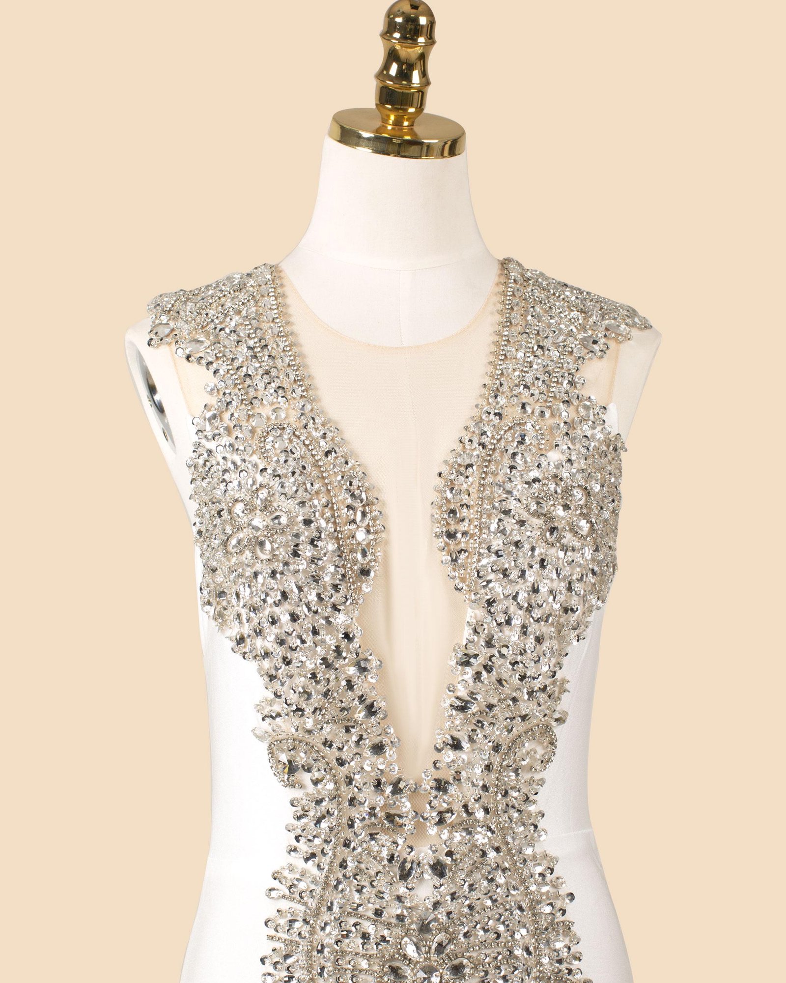 White Wedding Dress Regencycore Lace, Custom Made Crystal Bridal Gown, Outdoor Wedding Wear - Image 6