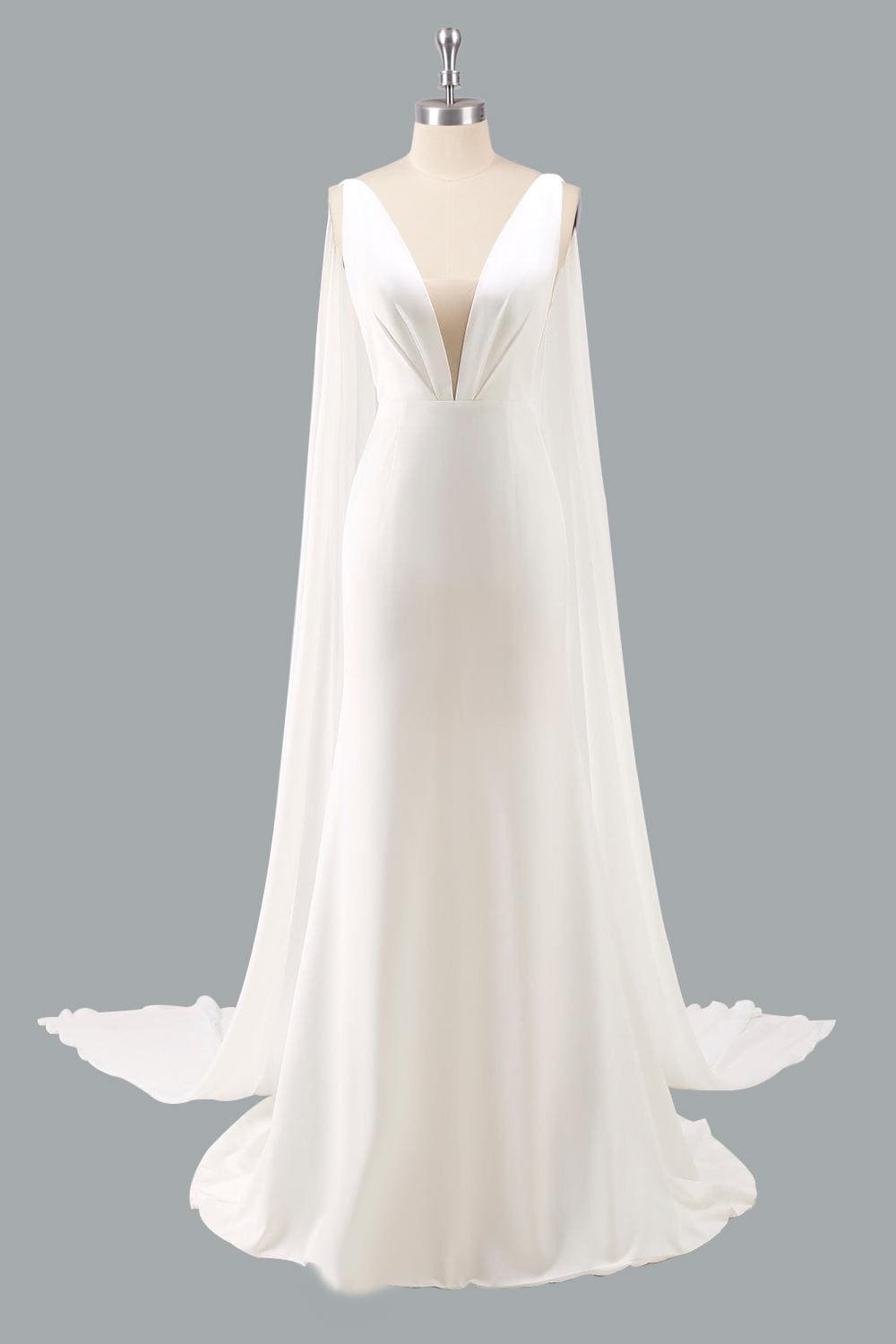 White Wedding Dress Sleek Minimalism, Custom Made Chiffon Bridal Gown, Outdoor Wedding Wear - Image 4