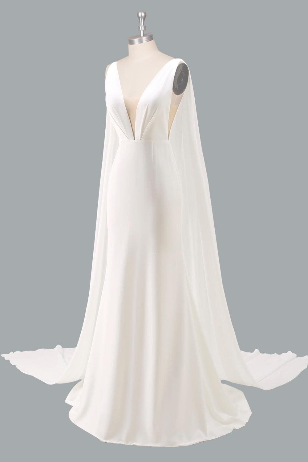 White Wedding Dress Sleek Minimalism, Custom Made Chiffon Bridal Gown, Outdoor Wedding Wear - Image 5
