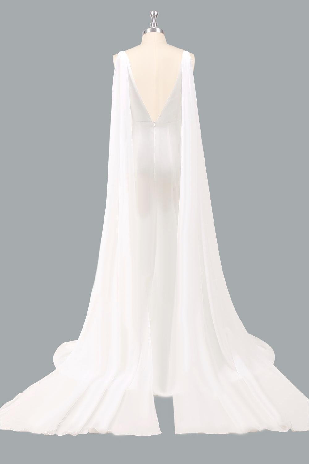 White Wedding Dress Sleek Minimalism, Custom Made Chiffon Bridal Gown, Outdoor Wedding Wear - Image 6