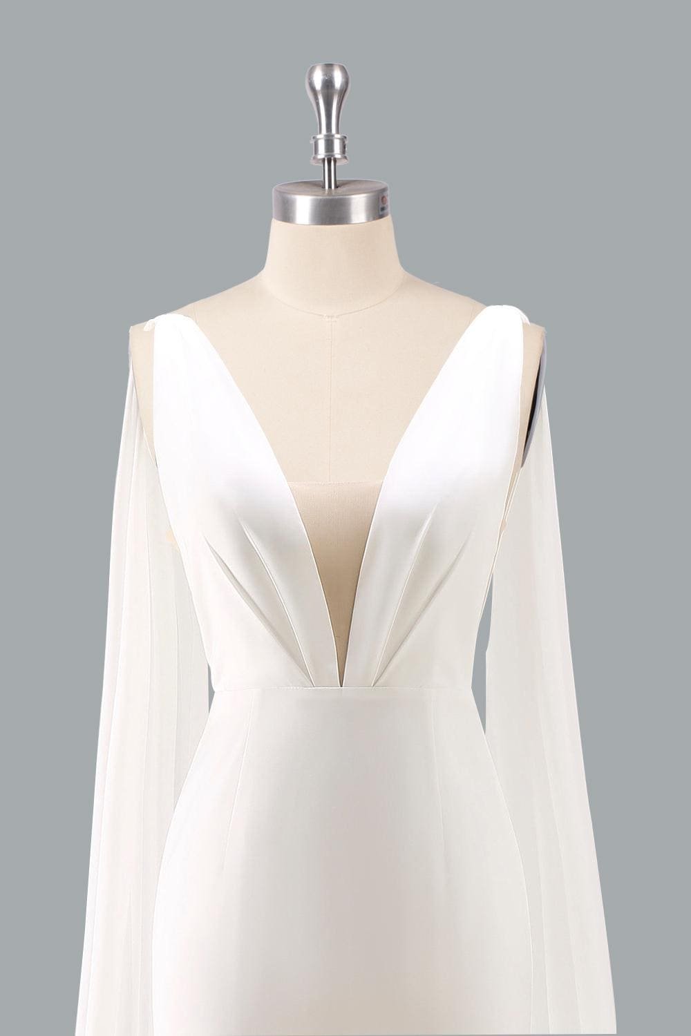 White Wedding Dress Sleek Minimalism, Custom Made Chiffon Bridal Gown, Outdoor Wedding Wear - Image 7
