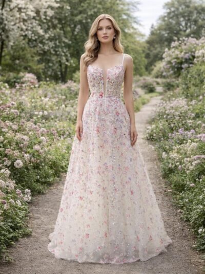 Custom Made Embroidery Evening Gown