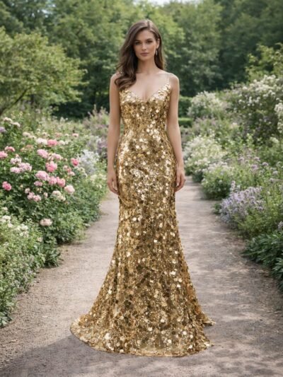 V-neck Mermaid Evening Gown