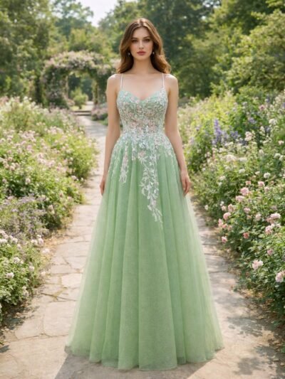 Custom Made Embroidery Evening Gown