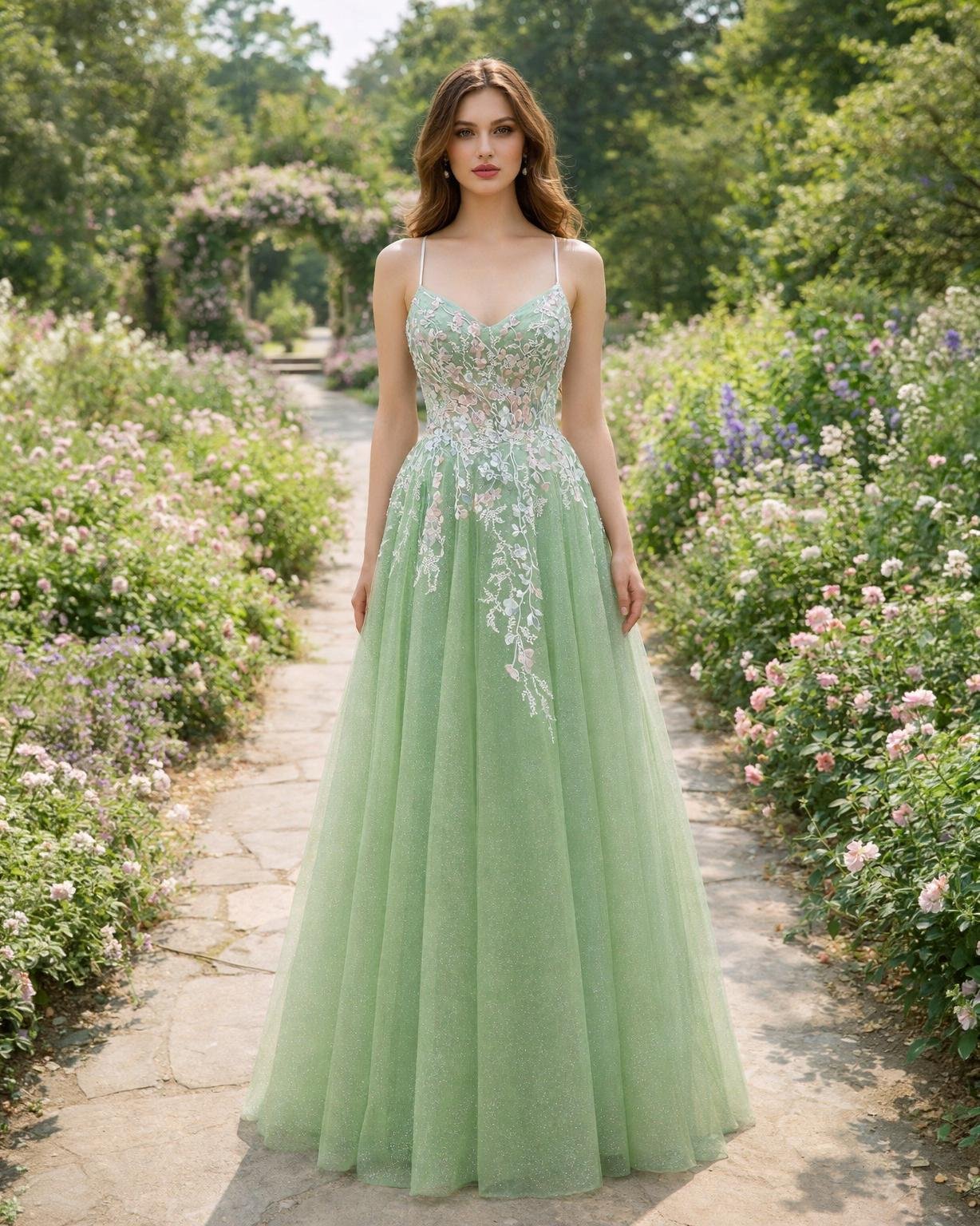 Custom Made Embroidery Evening Gown