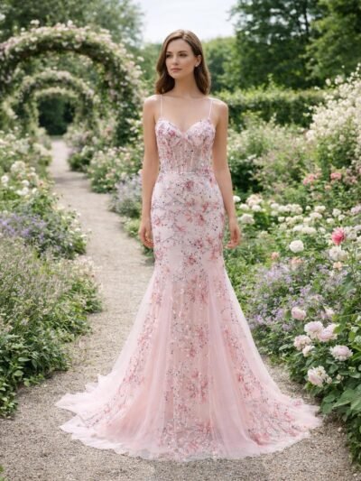 Custom Made Embroidery Evening Gown