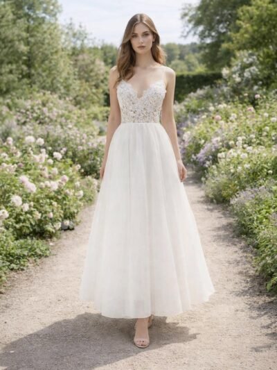 White Wedding Dress 3D Floral Applique