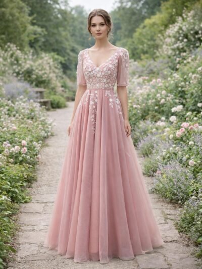 Custom Made Embroidery Evening Gown