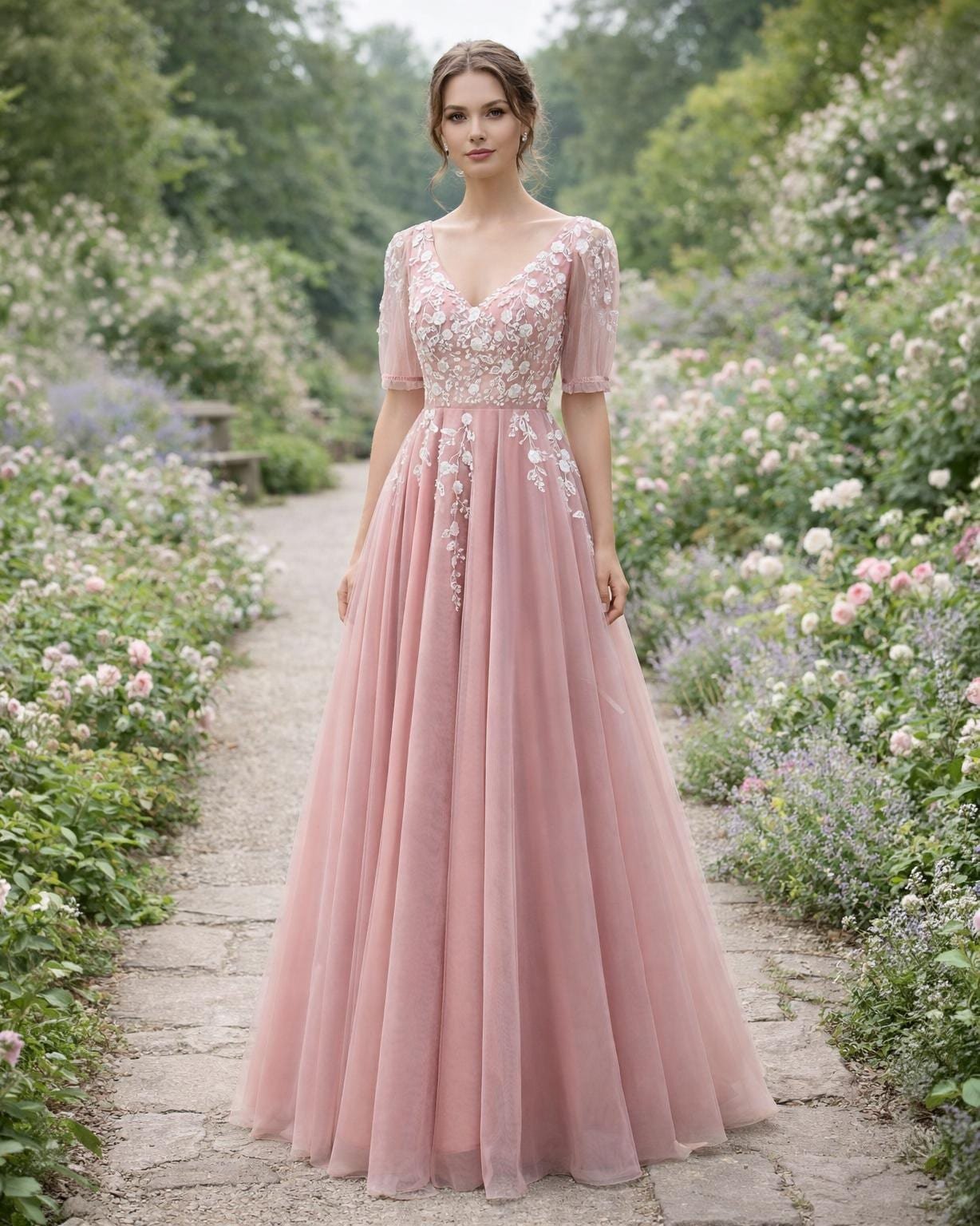 Custom Made Embroidery Evening Gown