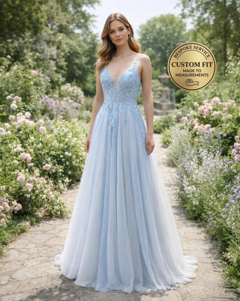 Blue Prom Dress 2026 Regencycore Lace