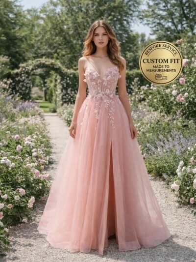 Blush Prom Dress 3D Floral Applique
