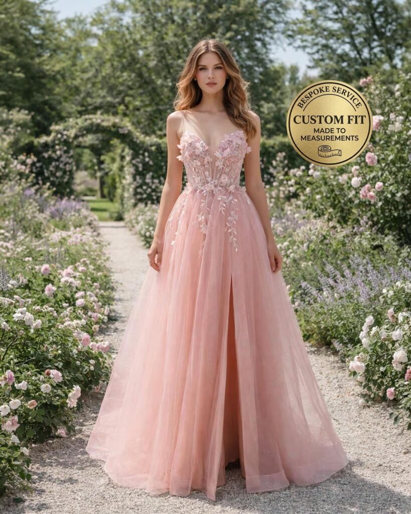 Blush Prom Dress 3D Floral Applique