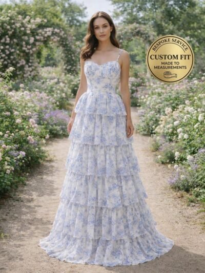 Blue Prom Dress 3D Floral Applique